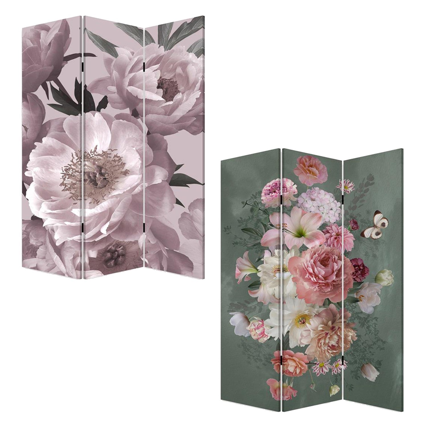 Romantic Floral Three Panel Room Divider Screen By Homeroots | Room Dividers | Modishstore - 3