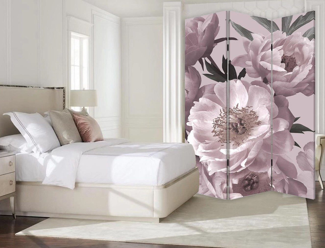 Romantic Floral Three Panel Room Divider Screen By Homeroots | Room Dividers | Modishstore - 4