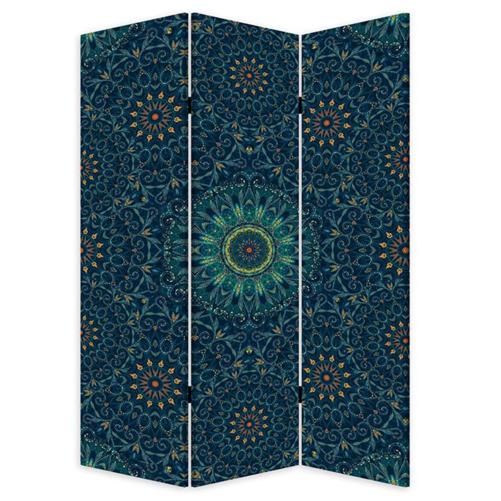 Blue Boho Mandala Three Panel Room Divider Screen By Homeroots | Room Dividers | Modishstore