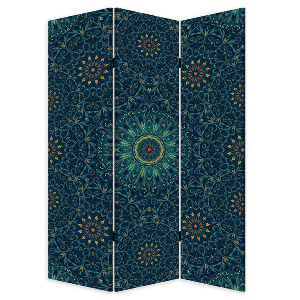 Blue Boho Mandala Three Panel Room Divider Screen By Homeroots | Room Dividers | Modishstore - 2
