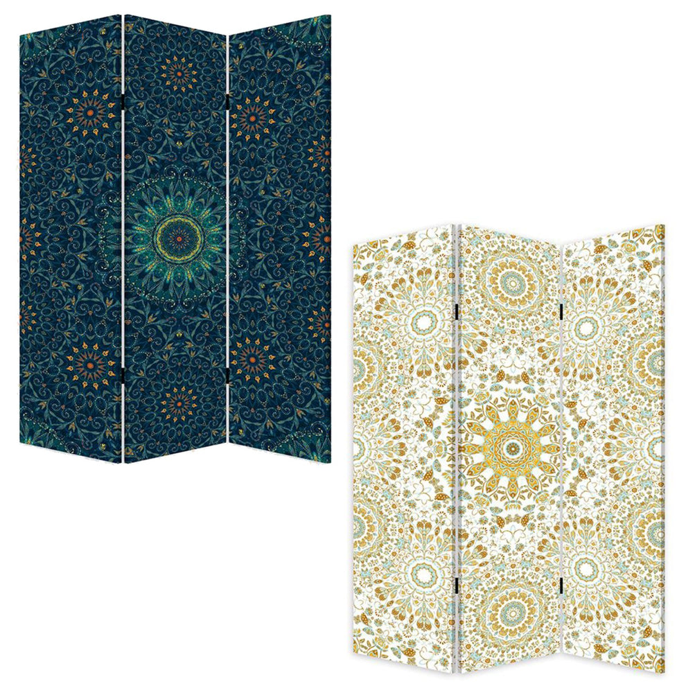 Blue Boho Mandala Three Panel Room Divider Screen By Homeroots | Room Dividers | Modishstore - 4