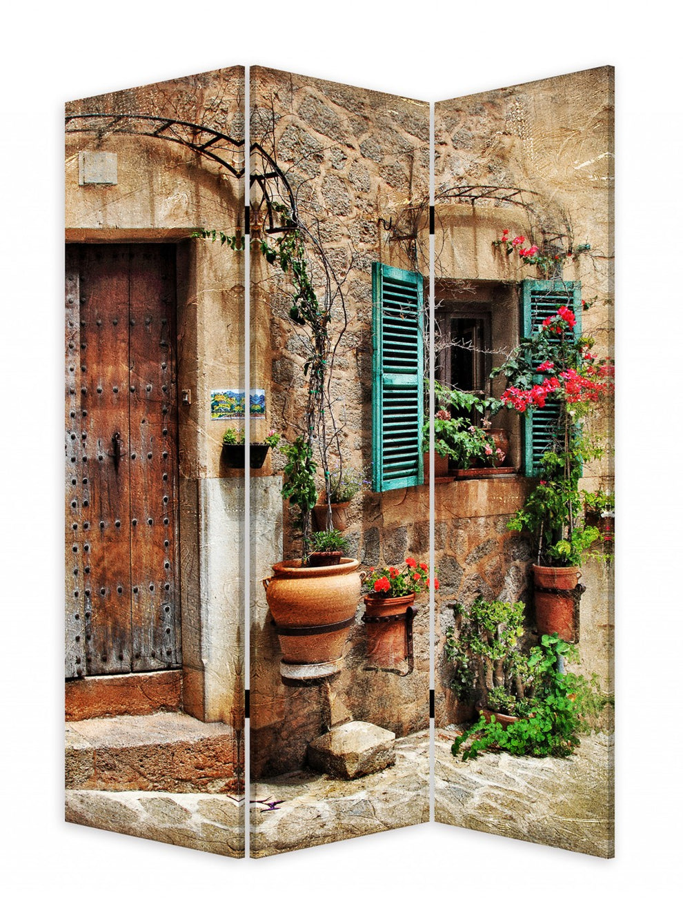 Romantic European Street Three Panel Room Divider Screen By Homeroots | Room Dividers | Modishstore - 2