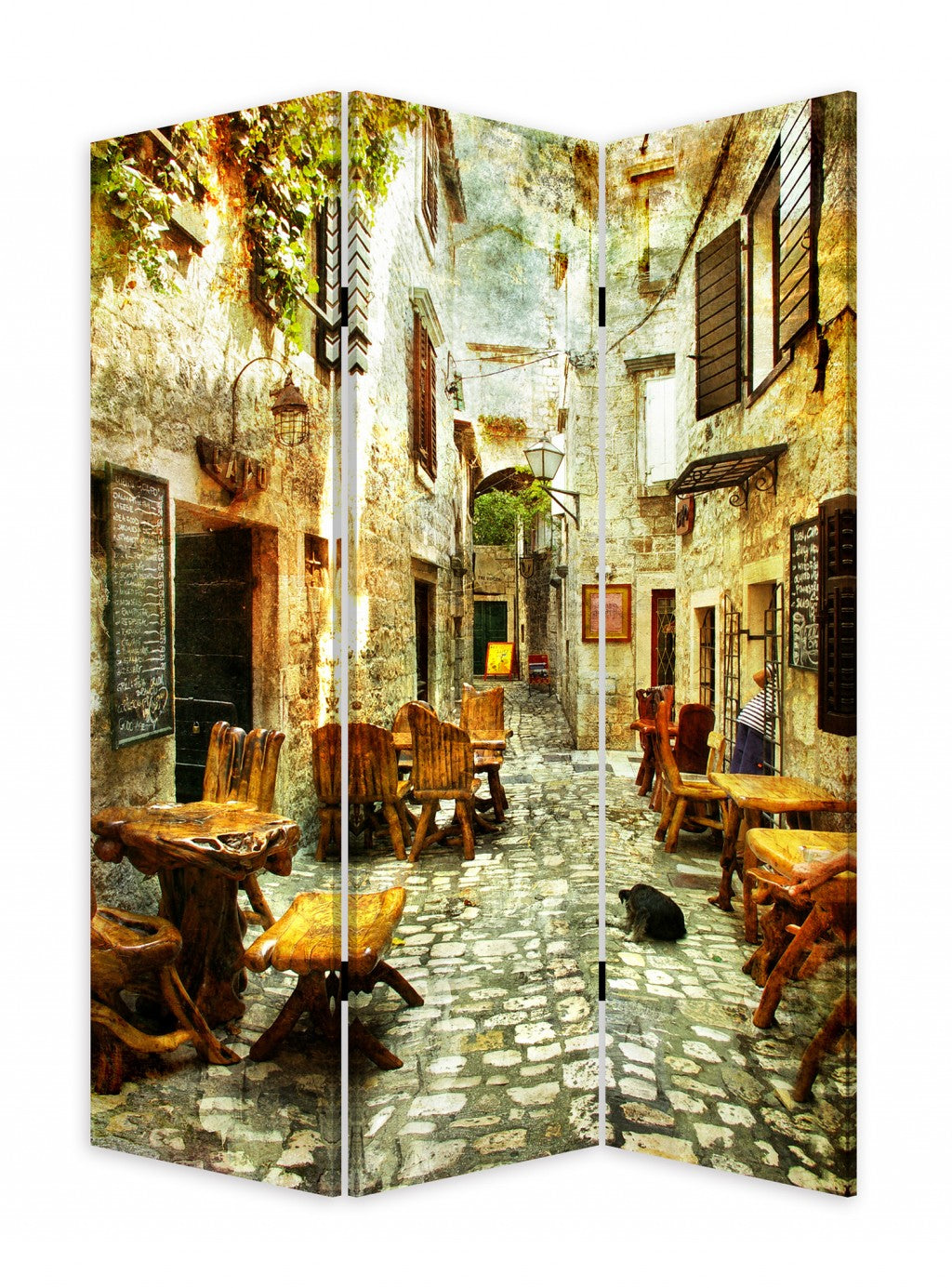 Romantic European Street Three Panel Room Divider Screen By Homeroots | Room Dividers | Modishstore - 2