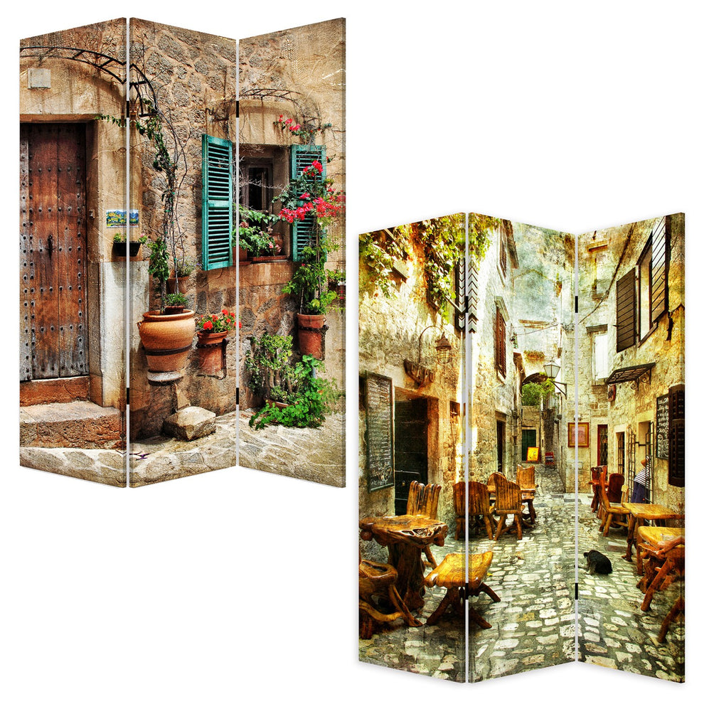 Romantic European Street Three Panel Room Divider Screen By Homeroots | Room Dividers | Modishstore - 4