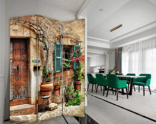 Romantic European Street Three Panel Room Divider Screen By Homeroots | Room Dividers | Modishstore
