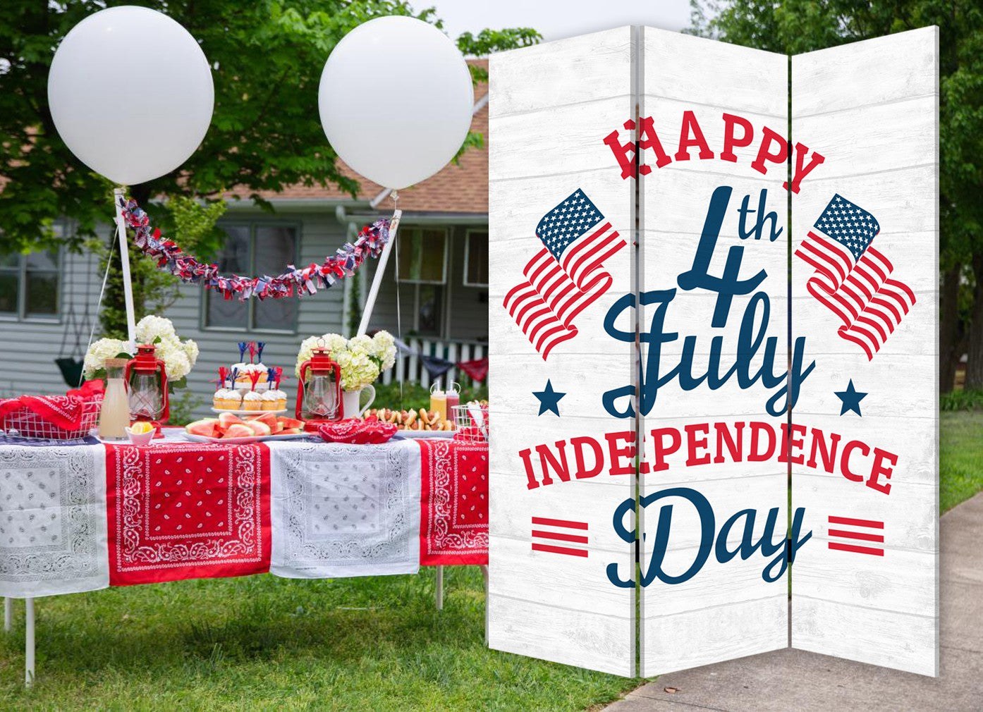 Happy 4Th Of July Three Panel Room Divider Screen By Homeroots | Room Dividers | Modishstore - 4