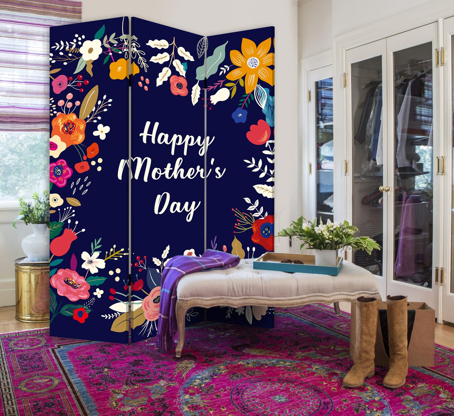 Sweet Floral Mother'S Day Three Panel Room Divider Screen By Homeroots | Room Dividers | Modishstore - 5