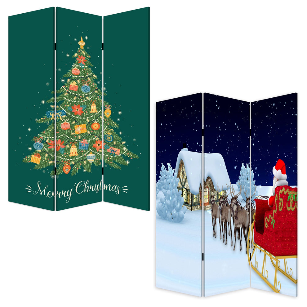 Festive Merry Christmas Three Panel Room Divider Screen By Homeroots | Room Dividers | Modishstore - 4