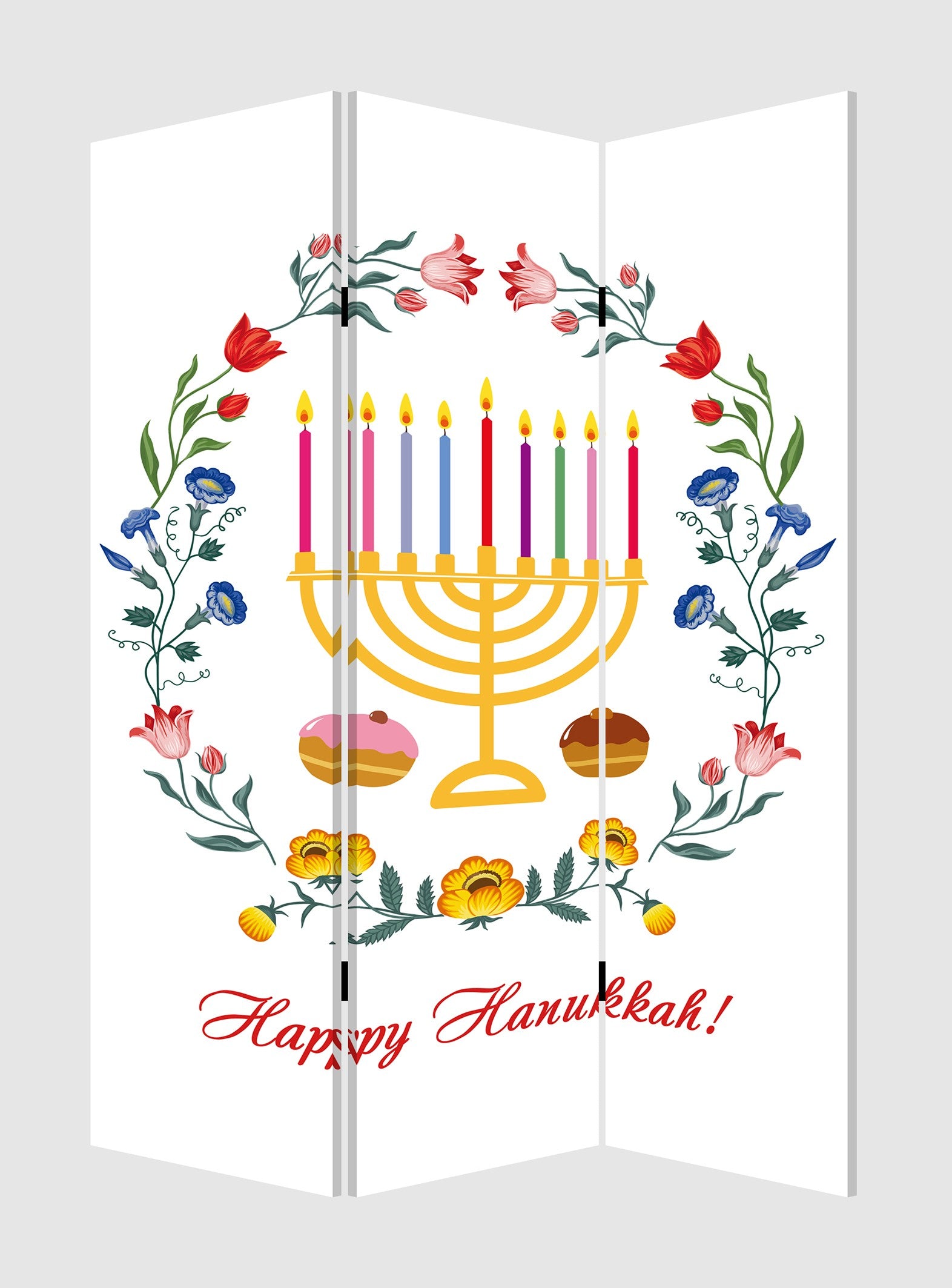 Celebratory Hanukkah Three Panel Room Divider Screen By Homeroots | Room Dividers | Modishstore - 2