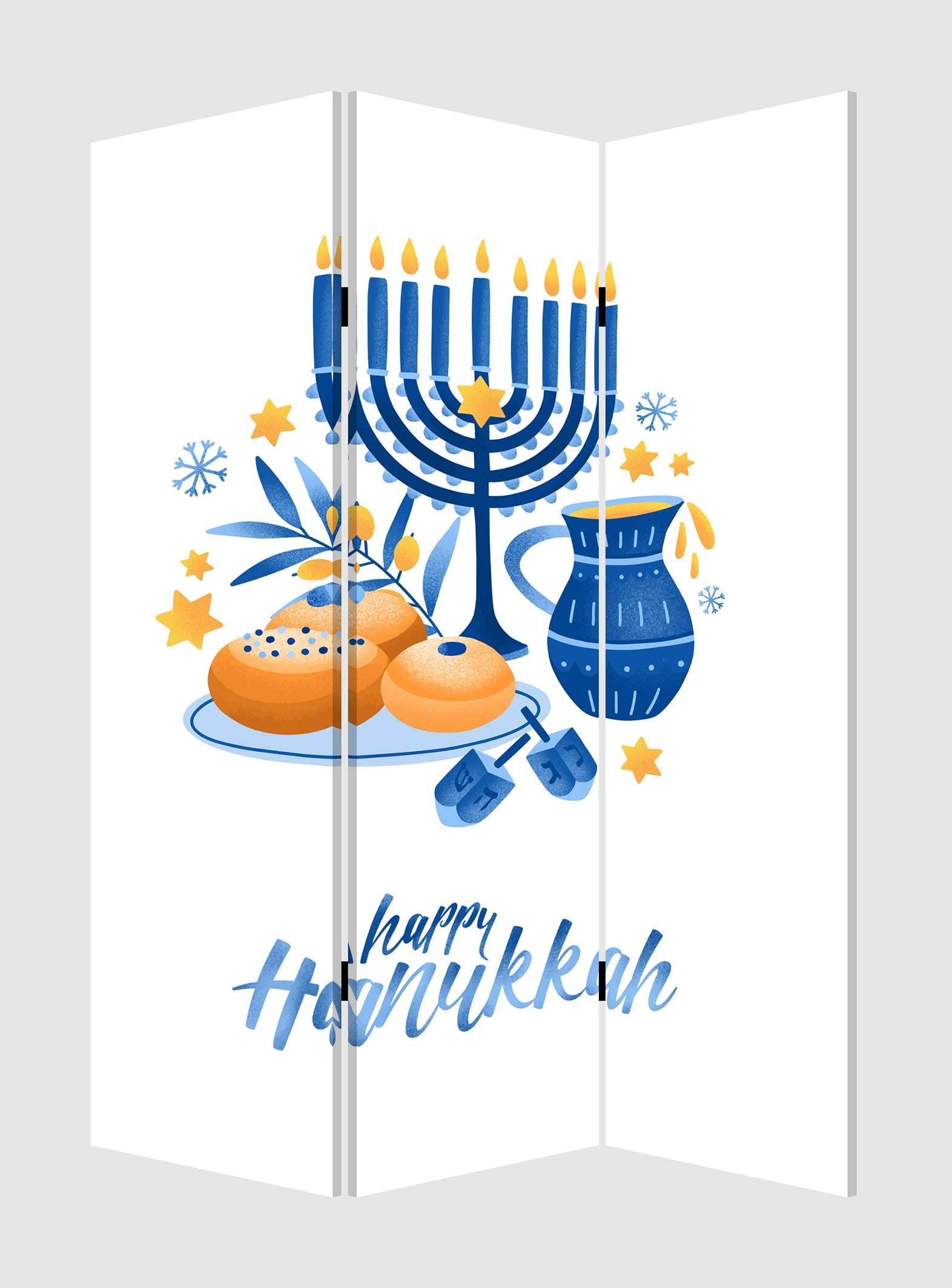 Celebratory Hanukkah Three Panel Room Divider Screen By Homeroots | Room Dividers | Modishstore - 2