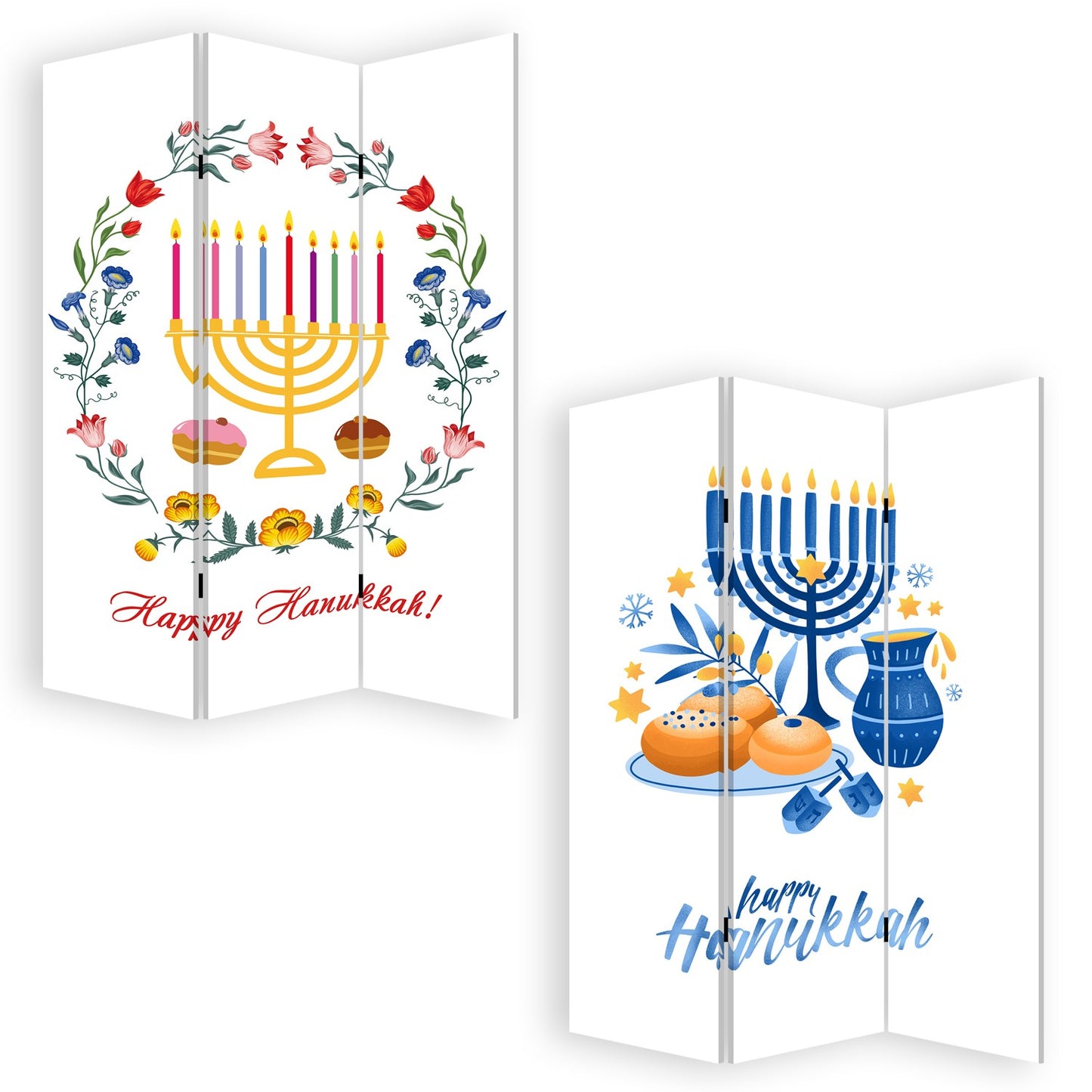Celebratory Hanukkah Three Panel Room Divider Screen By Homeroots | Room Dividers | Modishstore - 3