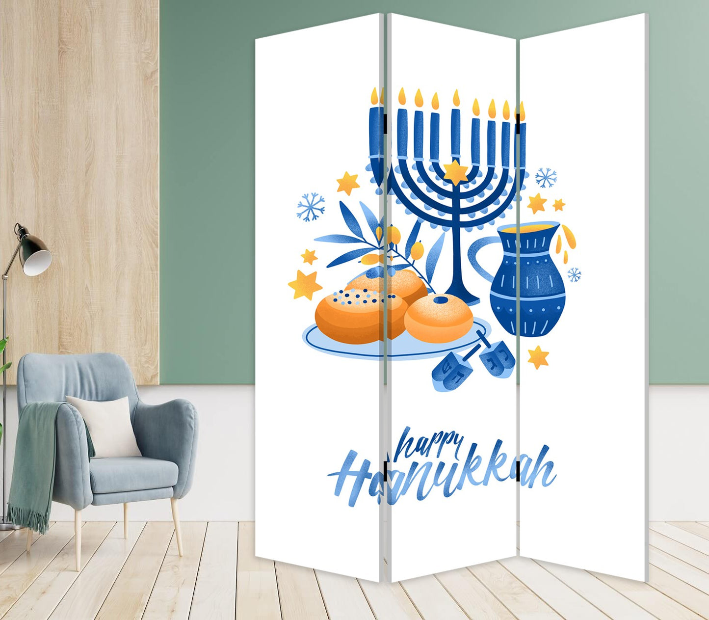 Celebratory Hanukkah Three Panel Room Divider Screen By Homeroots | Room Dividers | Modishstore