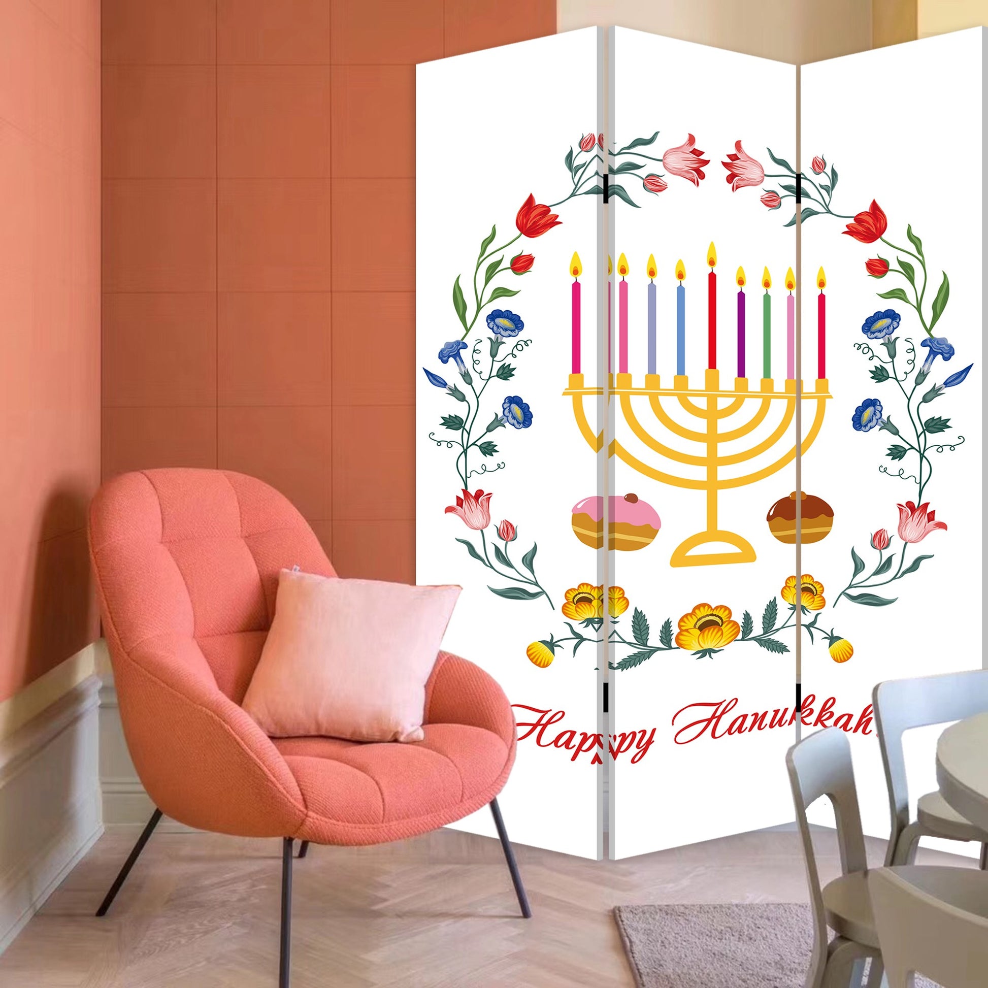 Celebratory Hanukkah Three Panel Room Divider Screen By Homeroots | Room Dividers | Modishstore - 5