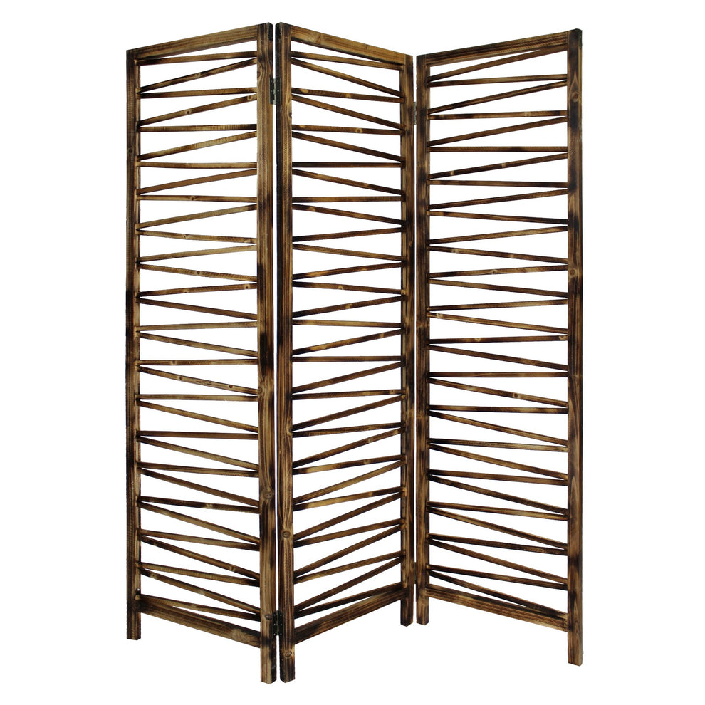 Rustic Geo Design Wood Three Panel Room Divider Screen By Homeroots | Room Dividers | Modishstore - 2
