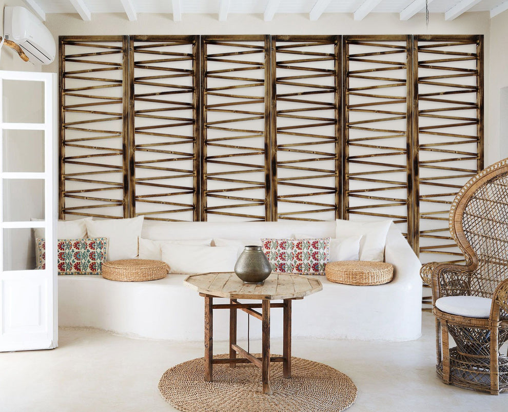 Rustic Geo Design Wood Three Panel Room Divider Screen By Homeroots | Room Dividers | Modishstore - 3