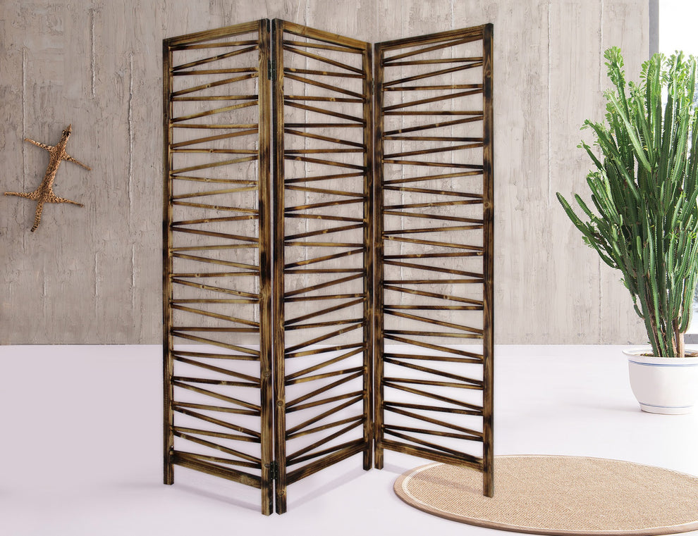 Rustic Geo Design Wood Three Panel Room Divider Screen By Homeroots | Room Dividers | Modishstore - 4