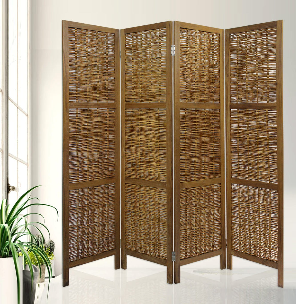 Brown Willow Four Panel Room Divider Screen By Homeroots | Room Dividers | Modishstore - 2