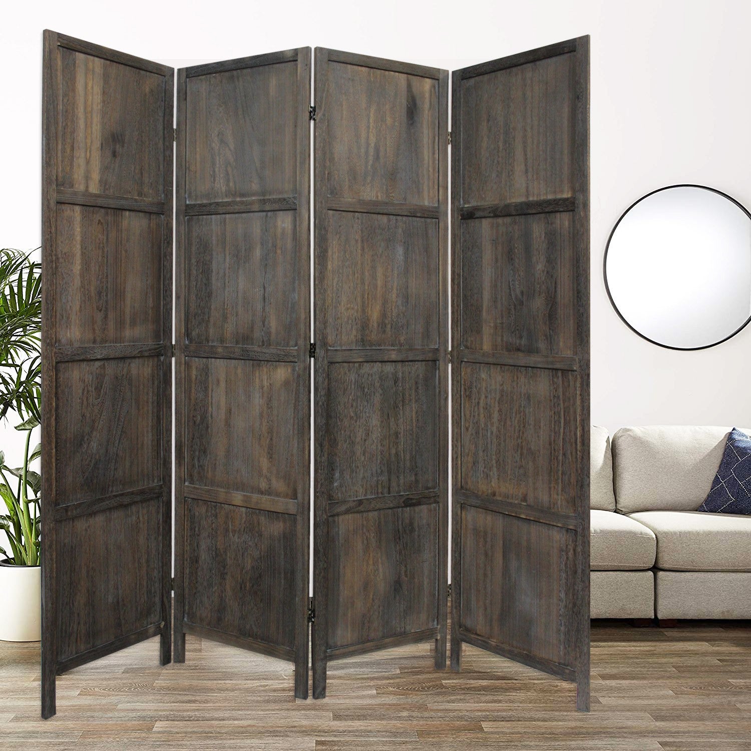 Modern Farmhouse Rustic Four Panel Room Divider Screen By Homeroots | Room Dividers | Modishstore - 4