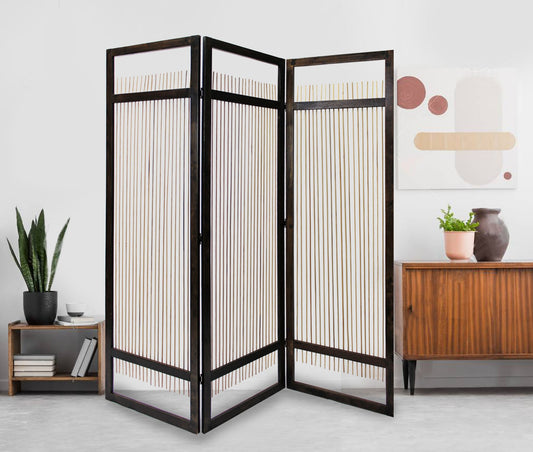 Light And Dark Rattan Three Panel Room Divider Screen By Homeroots | Room Dividers | Modishstore