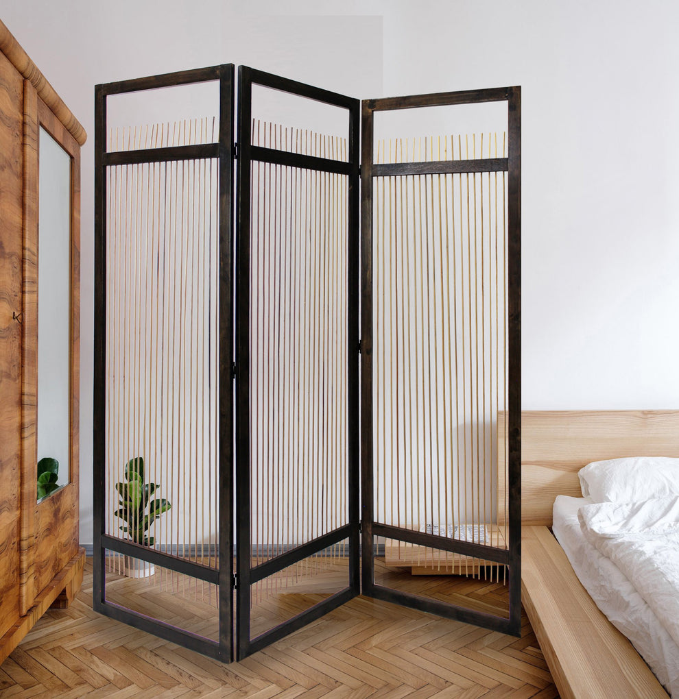 Light And Dark Rattan Three Panel Room Divider Screen By Homeroots | Room Dividers | Modishstore - 3