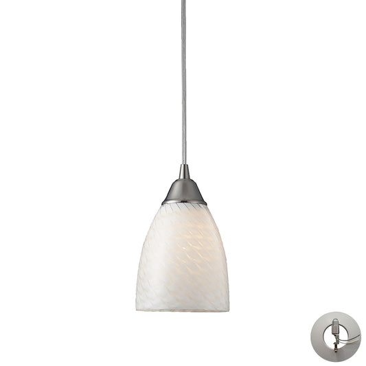 Arco Baleno 1-Light Mini Pendant in Satin Nickel with White Swirl Glass - Includes Adapter Kit ELK Lighting | Pendant Lamps | Modishstore