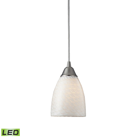 Arco Baleno 1-Light Mini Pendant in Satin Nickel with White Swirl Glass - Includes LED Bulb ELK Lighting | Pendant Lamps | Modishstore