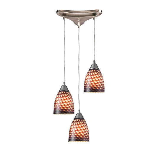Arco Baleno 3-Light Triangular Pendant Fixture in Satin Nickel with Coco Glass ELK Lighting | Pendant Lamps | Modishstore