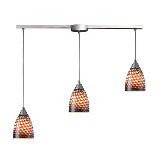 Arco Baleno 3-Light Linear Pendant Fixture in Satin Nickel with Coco Glass ELK Lighting | Pendant Lamps | Modishstore