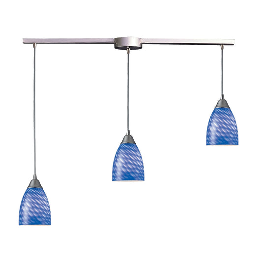 Arco Baleno 3-Light Linear Pendant Fixture in Satin Nickel with Sapphire Glass ELK Lighting | Pendant Lamps | Modishstore