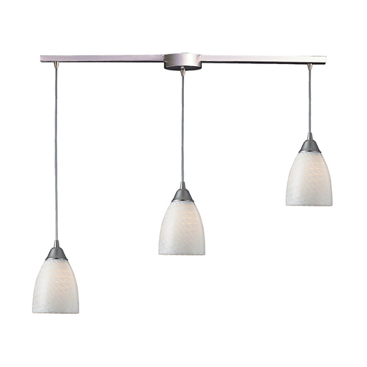 Arco Baleno 3-Light Linear Pendant Fixture in Satin Nickel with White Swirl Glass ELK Lighting | Pendant Lamps | Modishstore