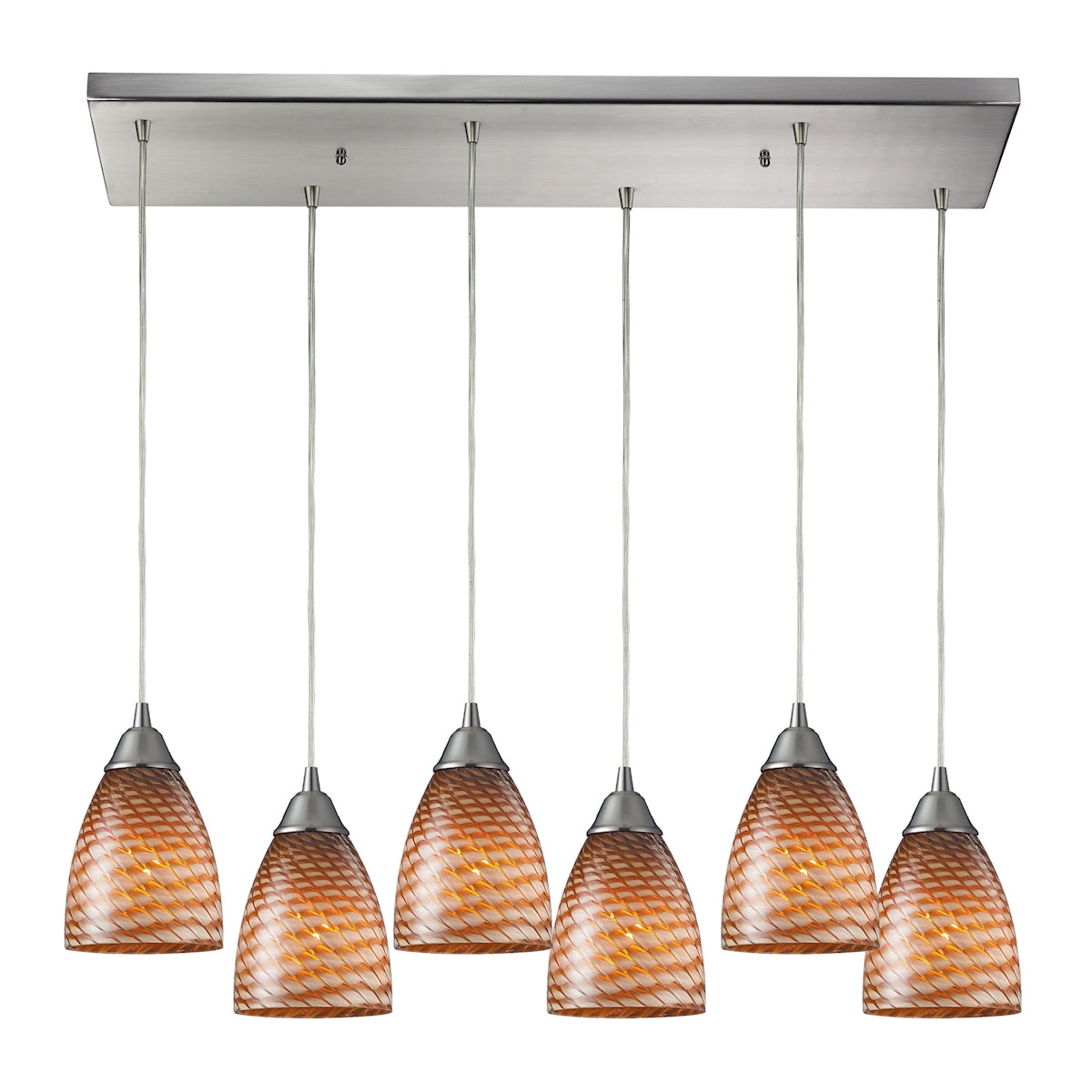 Arco Baleno 6-Light Rectangular Pendant Fixture in Satin Nickel with Coco Glass ELK Lighting | Pendant Lamps | Modishstore