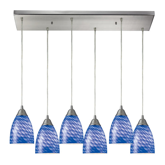 Arco Baleno 6-Light Rectangular Pendant Fixture in Satin Nickel with Sapphire Glass ELK Lighting | Pendant Lamps | Modishstore