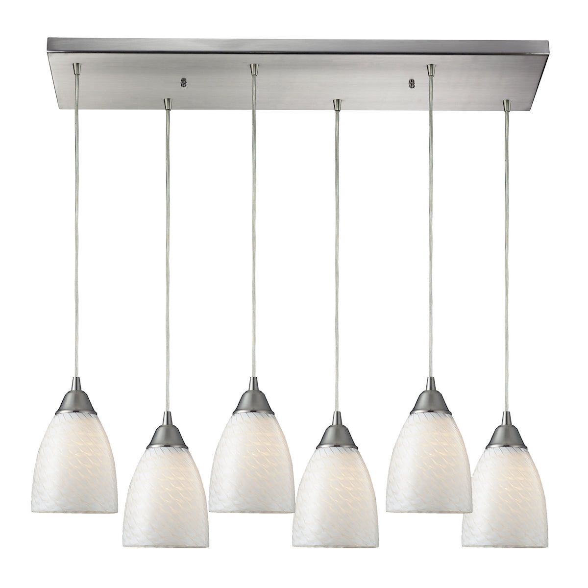 Arco Baleno 6-Light Rectangular Pendant Fixture in Satin Nickel with White Swirl Glass ELK Lighting | Pendant Lamps | Modishstore