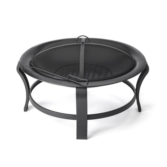 Black Steel Round Wood Burning Fire Pit By Homeroots | FIRE PITS | Modishstore