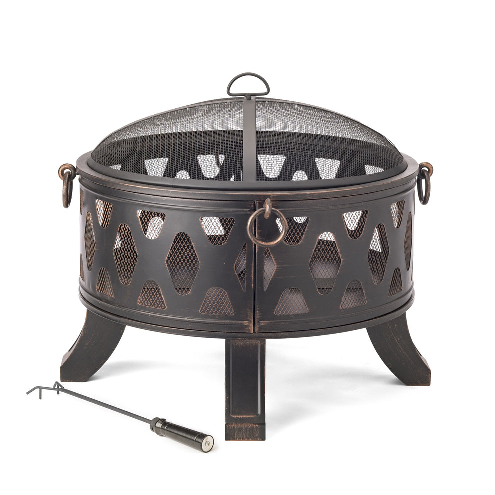 Rustic Brushed Black and Bronze Steel Wood Burning Fire Pit By Homeroots | FIRE PITS | Modishstore - 2