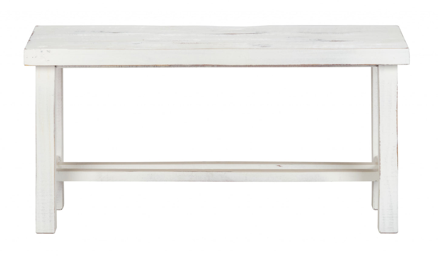36" Rustic White Distressed Bench By Homeroots