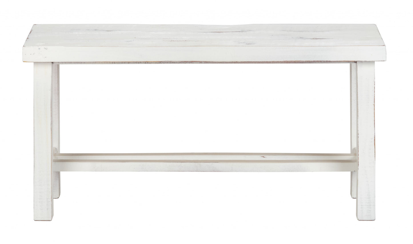 36" Rustic White Distressed Bench By Homeroots | Benches | Modishstore