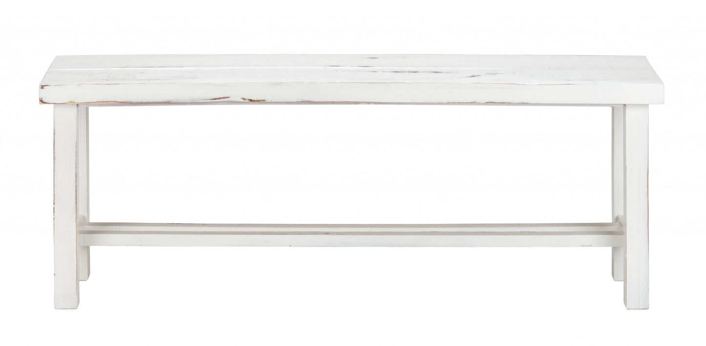 48" Rustic White Distressed Bench By Homeroots | Benches | Modishstore