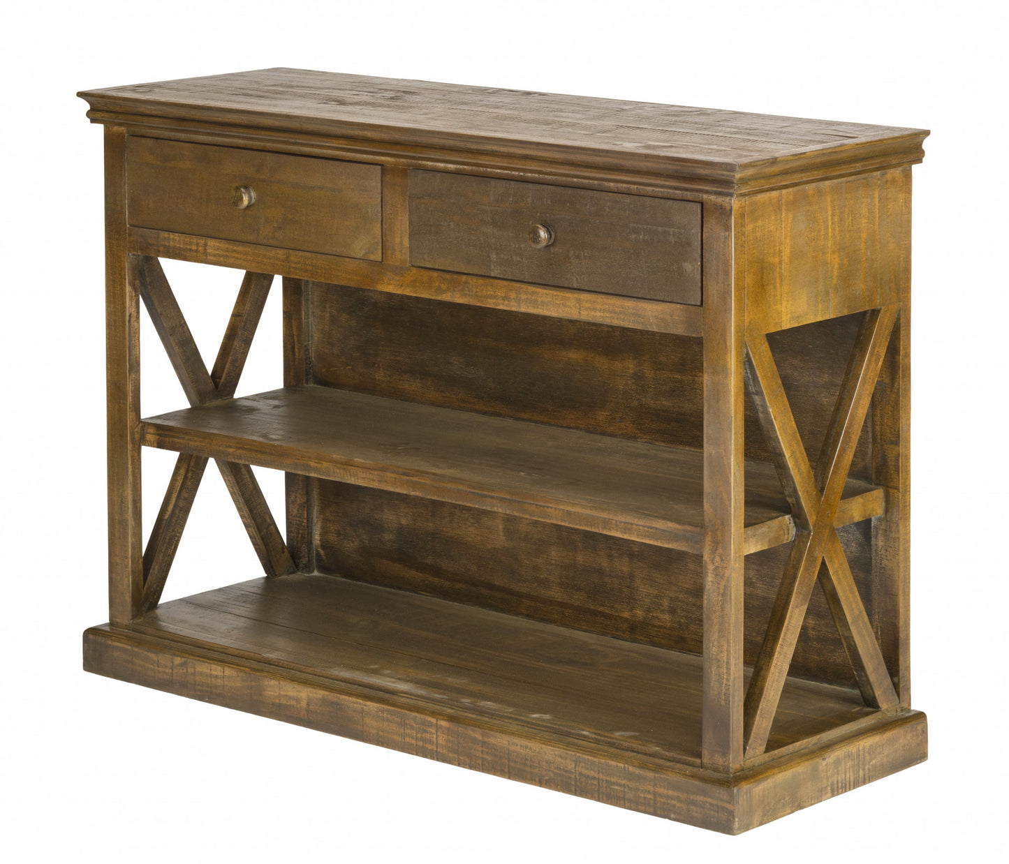 Rustic Maple Stain Wood Sofa Table with Drawers By Homeroots