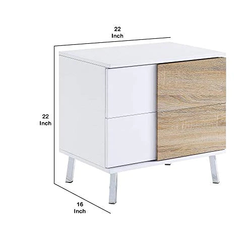 Transitional Wooden Dual Tone End Table With 2 Drawers, White And Brown - Bm221389 By Benzara | End Tables |  Modishstore  - 4
