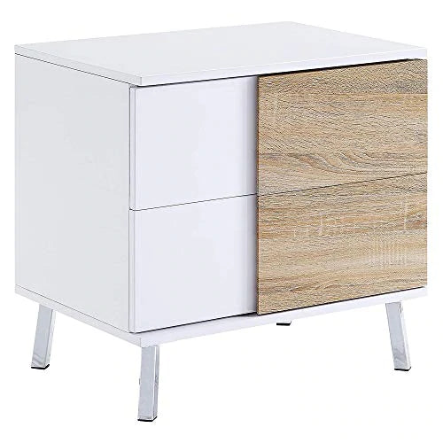 Transitional Wooden Dual Tone End Table With 2 Drawers, White And Brown - Bm221389 By Benzara | End Tables |  Modishstore  - 2