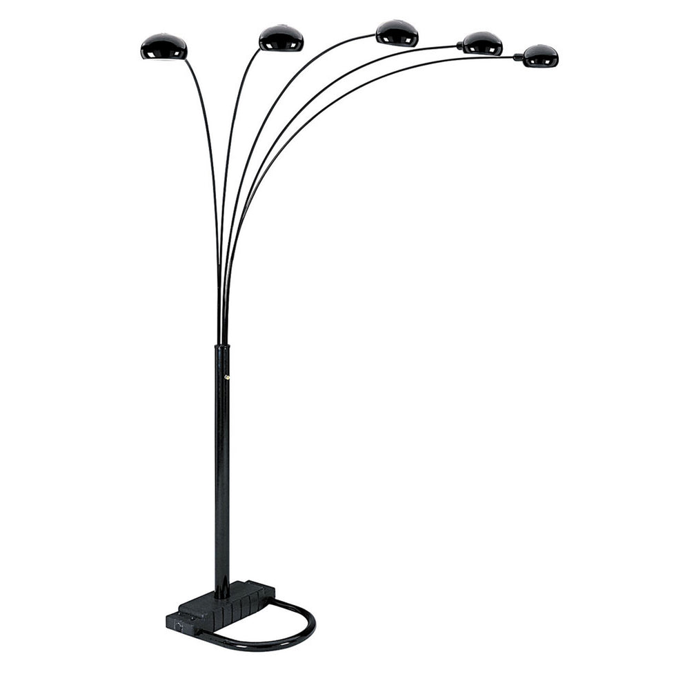 84" Black Five Light Arc Floor Lamp With Black Dome Shade By Homeroots | Floor Lamps | Modishstore - 2
