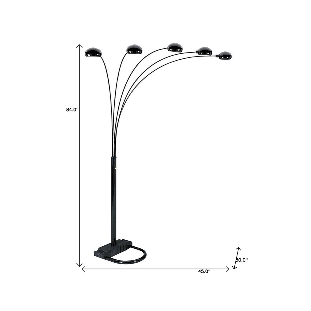 84" Black Five Light Arc Floor Lamp With Black Dome Shade By Homeroots | Floor Lamps | Modishstore - 3