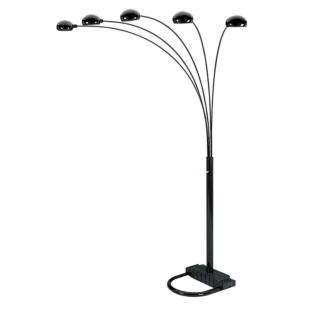 84" Black Five Light Arc Floor Lamp With Black Dome Shade By Homeroots | Floor Lamps | Modishstore - 4