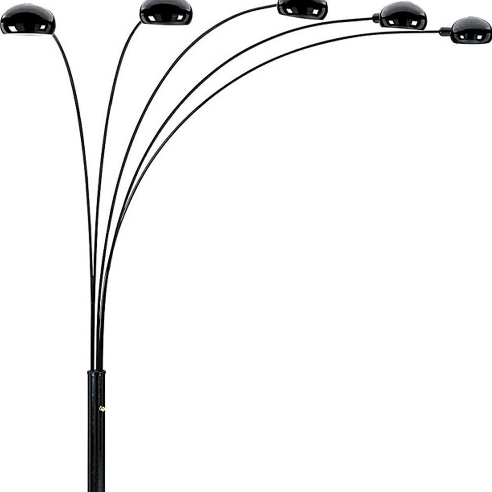 84" Black Five Light Arc Floor Lamp With Black Dome Shade By Homeroots | Floor Lamps | Modishstore - 4