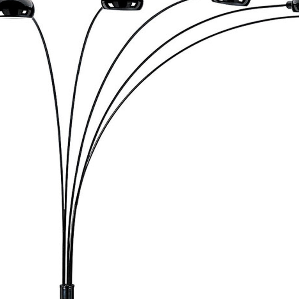 84" Black Five Light Arc Floor Lamp With Black Dome Shade By Homeroots | Floor Lamps | Modishstore - 6