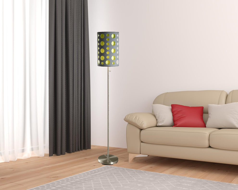 66" Steel Novelty Floor Lamp With Black And Green Drum Shade By Homeroots | Floor Lamps | Modishstore - 23