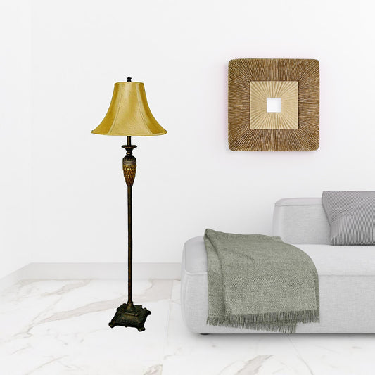 63" Brown And Gold Traditional Floor Lamp With Gold Bell Shade By Homeroots | Floor Lamps | Modishstore