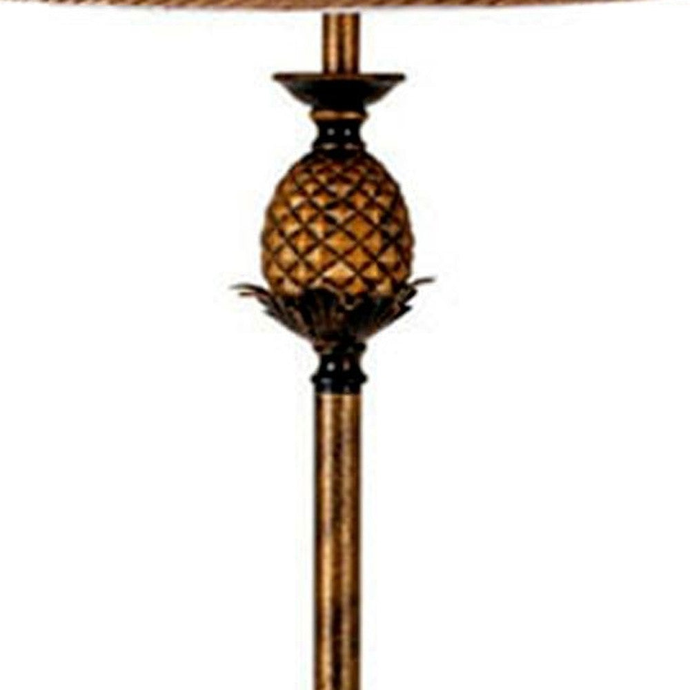 65" Antique Gold And Brown Traditional Pineapple Floor Lamp With Brown Bell Shade By Homeroots | Floor Lamps | Modishstore - 3