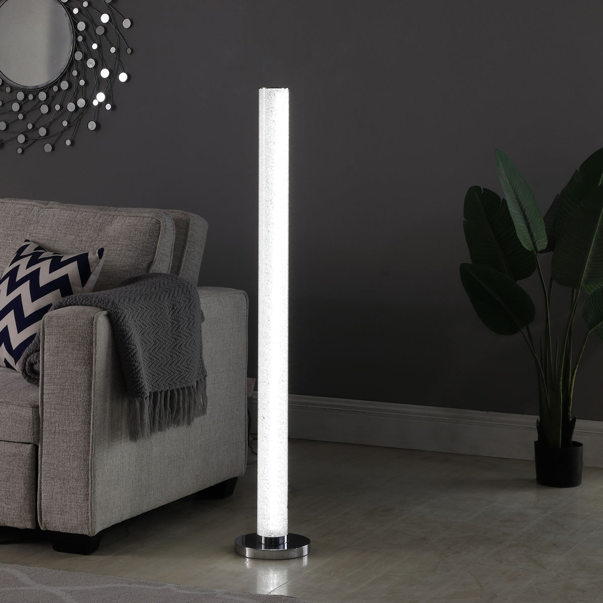 49" White Column Floor Lamp With Clear Drum Shade By Homeroots | Floor Lamps | Modishstore